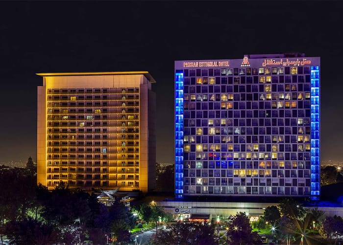 A view of the Parsian Esteghlal Hotel in Tehran
